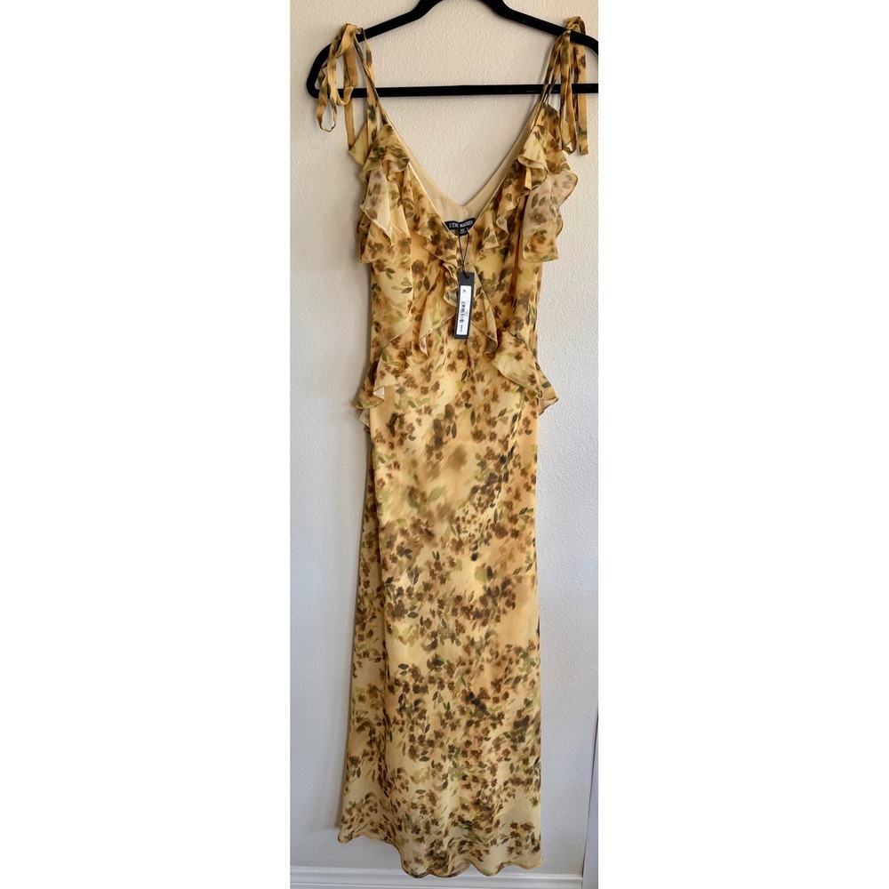 Steve Madden Adalina Maxi Dress Wheat Size M Tie Straps Summer Flowy feminine